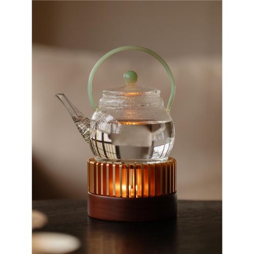 束刻 中式玻璃茶壺溫茶器暖茶爐子高端蠟燭加熱水果花茶保溫底座