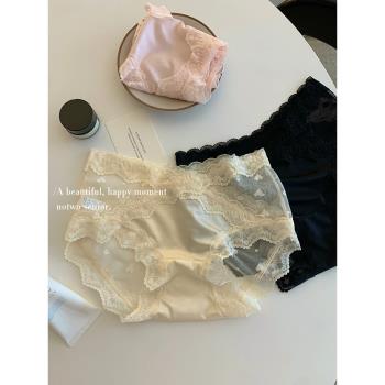 甜美純欲風性感內褲少女蕾絲透氣包臀無痕不夾臀蠶絲抗菌女士三角