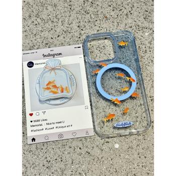 漸變金魚搖搖樂磁吸支架適用蘋果16PROMAX/15PRO手機殼14PRO/13mini大孔鏡頭XR/iPhone16PRO湖藍11/XR/876SE