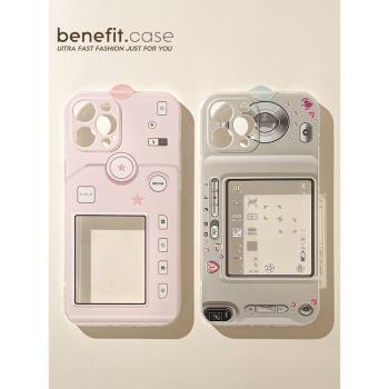 benefit個性復古相機小卡適用於iphone16promax蘋果15PRO手機殼13新款14套12小眾11透明xsmax矽膠xr防摔8plus
