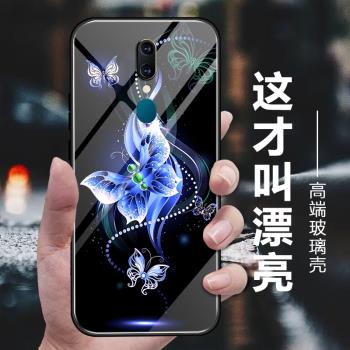 適用oppoA9手機玻璃殼新款oppoa9x個性創意超薄矽膠全包防摔保護套唯美時尚網紅女士潮牌高階手機殼藍色妖姬