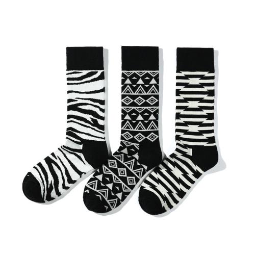 歐美個性格子大碼休閑運動吸濕排汗滑板男士新疆精梳棉中筒花襪