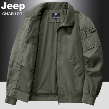 JEEP吉普純棉飛行員夾克男士翻領外套空軍工裝休閑寬松上衣男裝