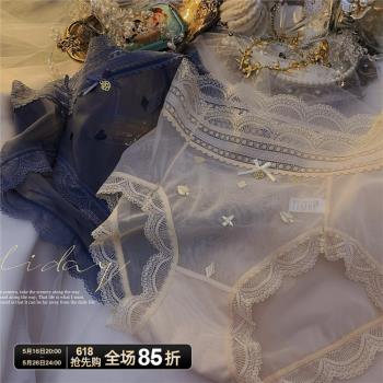 法式甜欲少女網紗刺繡蕾絲內褲性感透明高腰包臀無痕三角褲大碼