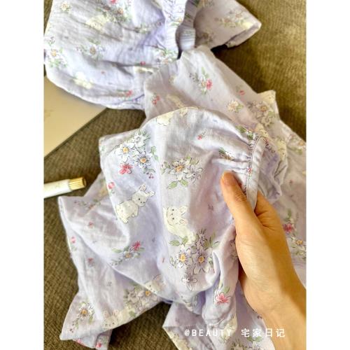 可愛小兔子印花長袖睡衣女士2025春秋新款甜美少女紫色家居服套裝