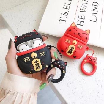 招財貓airpods保護套適用蘋果1/2代藍牙無線耳機殼Pro3可愛矽膠潮airpods4代四軟套