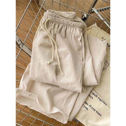 Sin Glee ins風高級感休閑條紋睡褲女夏季新款大碼寬松長褲遛彎褲