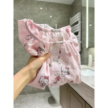 HelloKitty粉色睡衣2025新款長袖長褲卡通可愛家居服大碼春秋季