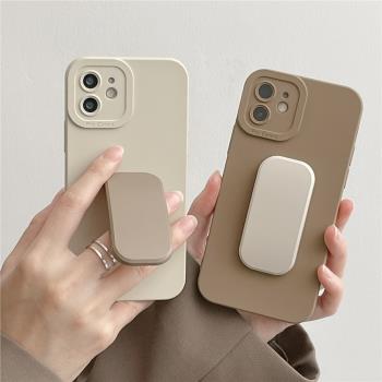 16高階感支架15適用iPhone14pro max蘋果13手機殼簡約12女11新款矽膠15pro隱形支架xsmax創意全包防摔保護套
