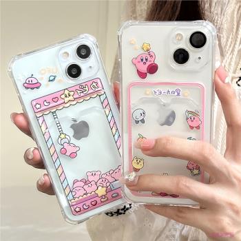 日系可愛少女心星之卡比適用iPhone14/13promax手機殼11可插卡放照片12卡通11軟殼xs透明xr防摔15pro卡包套