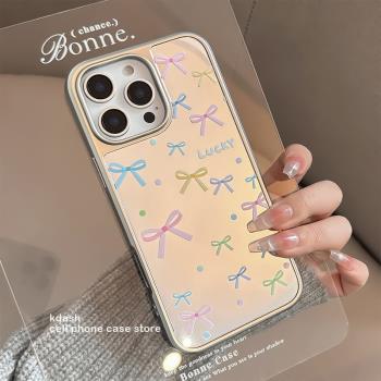 ins高階感鏡面多巴胺蝴蝶結適用iphone16promax蘋果15pro手機殼14promax新款13女款15日韓少女甜美14全包硬殼
