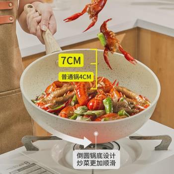 麥飯石小炒鍋小型單人炒菜鍋家用一人兩電磁爐專用無煙平底不粘鍋