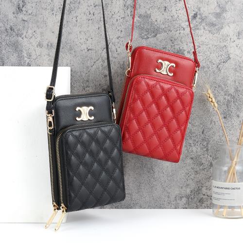 2025新款手機包女繡花菱格拉鏈斜挎單肩包韓版時尚百搭小香風包包