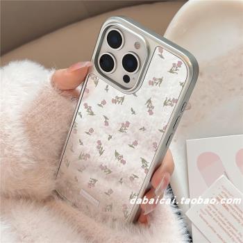 ins鏡面小碎花標簽適用蘋果16手機殼iphone15promax新款14少女13全包防摔12pro網紅16pro創意韓系小眾高階感