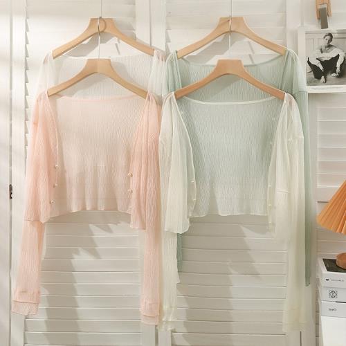 短款白色雪紡防曬上衣女夏季吊帶洋裝外搭配開衫冰絲薄款小外套