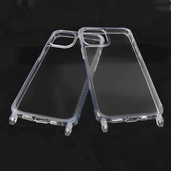 掛繩手機殼加厚覆膜適用蘋果14pro15 iphone13滴膠奶油膠凹槽硬底透明手機套