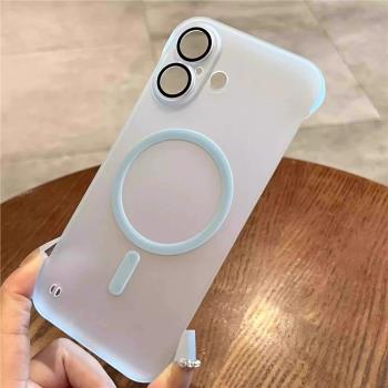 無線充電磁吸適用蘋果16promax手機殼新款無邊框自帶鏡頭膜iphone15高階感透明超薄手機套14簡約13爆款12情侶