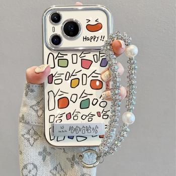 電鍍銀五彩哈哈文字支架適用於OPPOA5PRO手機殼a1pro保護套a97/A96手鏈a2m全包a77/a53/a55/a72/A58X防摔A3