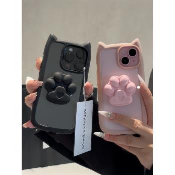 網紅高級ins風貓爪支架14proMax手機殼適用iPhone11日式少女心可愛蘋果15保護套15pro情侶款13圓邊12透明防摔
