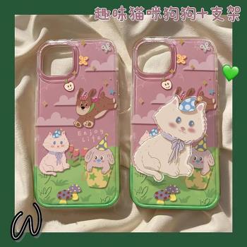 ins春日貓咪支架適用於三星s21ultra手機殼s9+軟s21 FE軟S22女S23防摔note20ultra矽膠note10新款s10e保護套