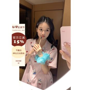馨幫幫 HelloKitty條紋睡衣套裝女夏季可愛風外穿印花休閑家居服