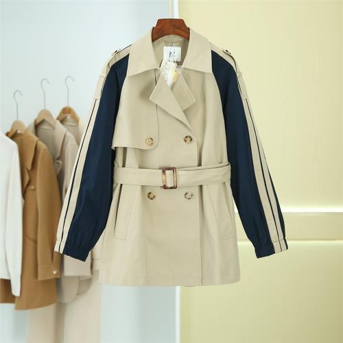 【海系列】時尚撞色拼接系帶棉質風衣外套 東陽家2025新品春裝