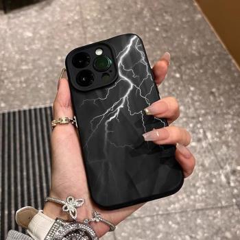個性潮酷閃電適用蘋果15pro手機殼14promax新款iphone13全包防摔xsmax褶皺紋xs/xr高階感7/8plus時尚se保護套