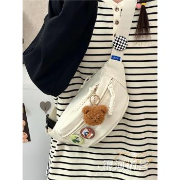 日系ins純色休閑少女胸包 韓版休閑學生百搭斜挎揹包簡約運動腰包
