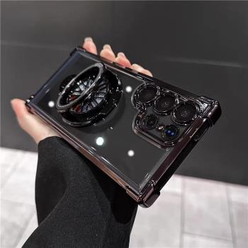 電鍍解壓陀螺支架適用三星s24ultra手機殼新款S24puls護鏡四角氣囊防摔23FE透明超薄22全包鏡頭S23高階感男女