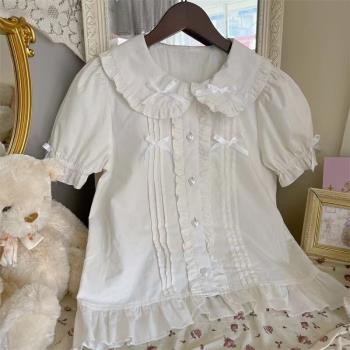 夏季日系甜美lolita白菜短袖泡泡袖蕾絲娃娃領洋裝襯衫上衣內搭