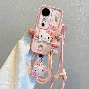 適用VIVO V40 5G海外版手機殼V40Pro 5G氣囊防摔矽膠保護套軟個性創意卡通掛脖繩子男女情侶可愛新款
