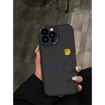 適用蘋果16手機殼日落山峰iphone15ProMax新款情侶13鏡頭全包12pro保護套簡約11男女14Plus軟矽膠MINI防摔