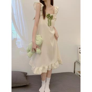 2025年新款帶胸墊夏季吊帶睡裙性感純欲風薄款甜美少女棉布睡衣女