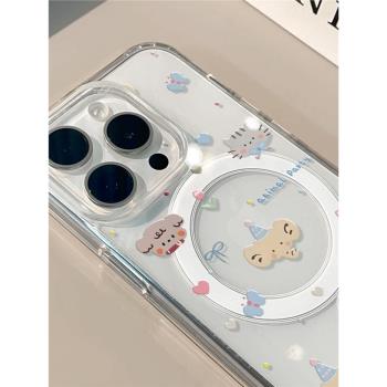 香殼兒小狗貓象適用蘋果16磁吸卡通透明12手機殼iphone13可愛13pro蘋果11保護套15ProMaxAI相機觸控按鍵全包
