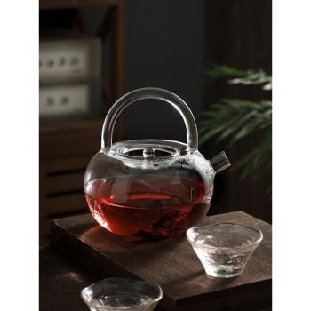 雲霧玻璃茶壺提樑壺耐高溫家用玻璃燒水壺大容量普洱茶煮茶壺日式