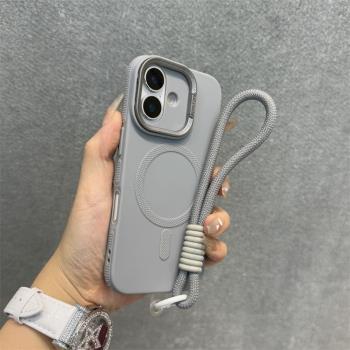 適用蘋果16手機殼鈦灰鉆紋磁吸iphone16promax鏡框支架15pro防摔14高階感13小眾12網紅簡約創意軟殼16plus