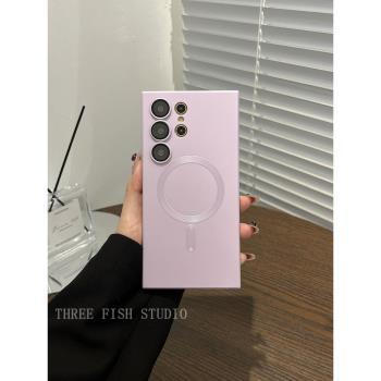 小眾玫瑰金軟矽膠鏡頭全包磁吸適用三星s24ultra手機殼新款Galaxys24高階感s24+網紅s23u極簡s23+防摔plus套