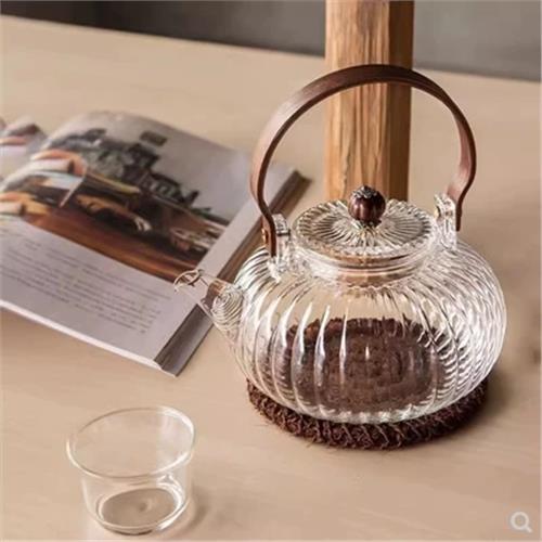 提梁壺耐熱玻璃茶壺圍爐煮茶壺燒水壺電陶爐家用養生茶壺南瓜壺|茶壺