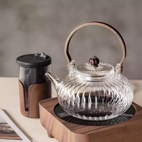 提梁壺耐熱玻璃茶壺圍爐煮茶壺燒水壺電陶爐家用養生茶壺南瓜壺|茶壺
