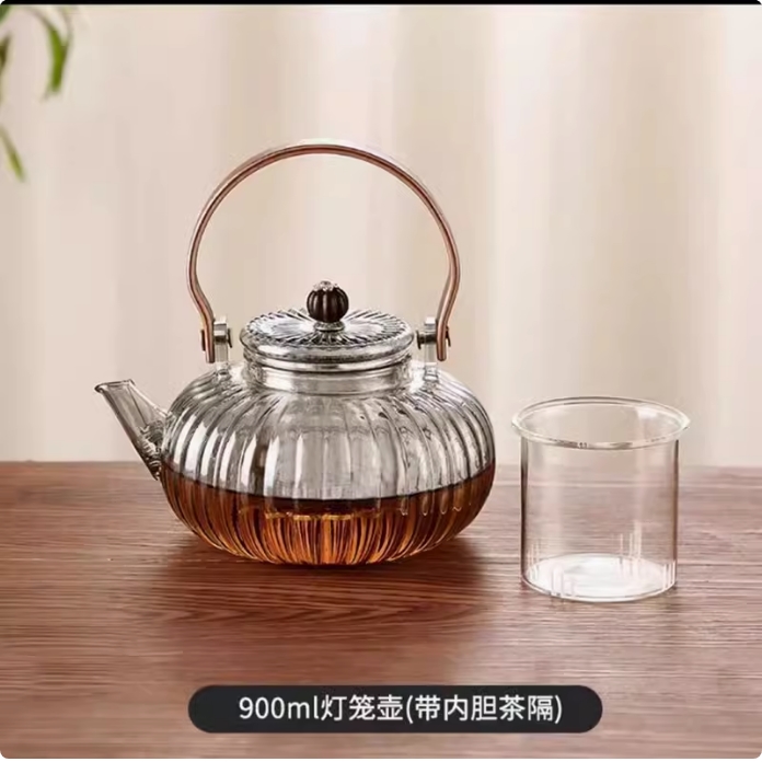 提梁壺耐熱玻璃茶壺圍爐煮茶壺燒水壺電陶爐家用養生茶壺南瓜壺|茶壺