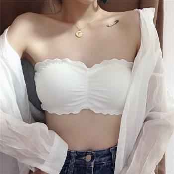 抹胸內衣女內搭無肩帶裹胸美背無鋼圈薄款防走光白色聚攏大胸顯小