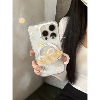 guanview ins小眾淡藍蝴蝶結牛角包磨砂磁吸殼適用iphone16promax蘋果15手機殼創意支架13矽膠12甜品14防摔套