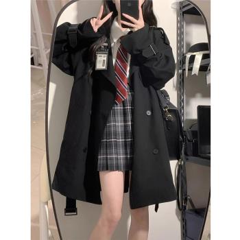 小個子風衣女早春秋新款韓系高階感英倫風中長款雙層薄款大衣外套