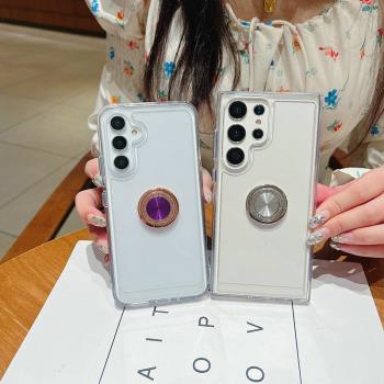 簡約透明防摔殼適用適用三星a55手機殼a15/a25/a35矽膠a56/a53/a54閃鉆指環支架a14/a24/a34保護套a36/a33女