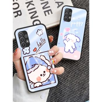 適用三星A32手機殼5G版矽膠保護套samsunga32創意卡彩繪玻璃galaxya32新款可愛個性男女3星A32全包防摔軟外殼