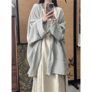 200斤秋季棉麻女2024年新款雙層棉文藝個性開衫佛系寬松大碼外套