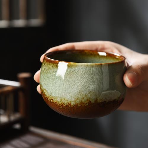 復古柴燒主人杯粗陶品茗杯茶盞家用陶瓷單杯功夫窯變茶杯喝茶杯子