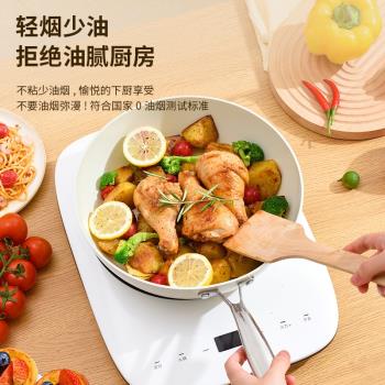 德國進口平底不粘鍋量多多家用陶瓷不沾炒鍋天然貝瓷耐高溫深煎鍋