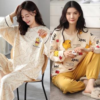 純棉100%睡衣女春秋冬季長袖全棉韓版學生可外穿女士大碼家居服套