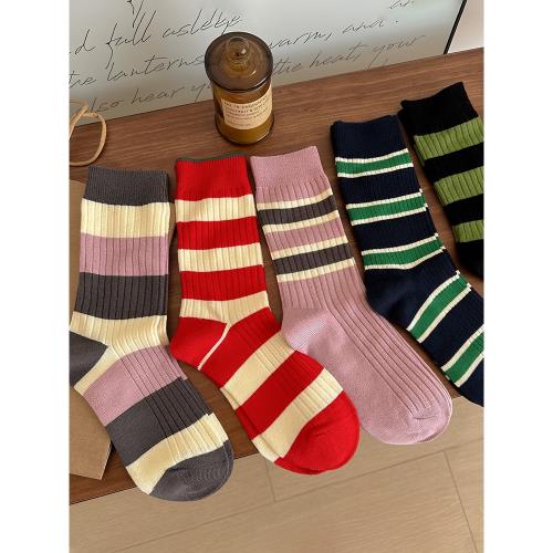 堅果媽咪 條紋襪子女中筒襪春秋款網紅外穿韓國秋冬運動長襪